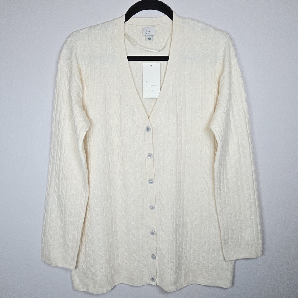 A New Day Women's Classic Fisherman Cable Knit Button Down Cardigan Sweater Med